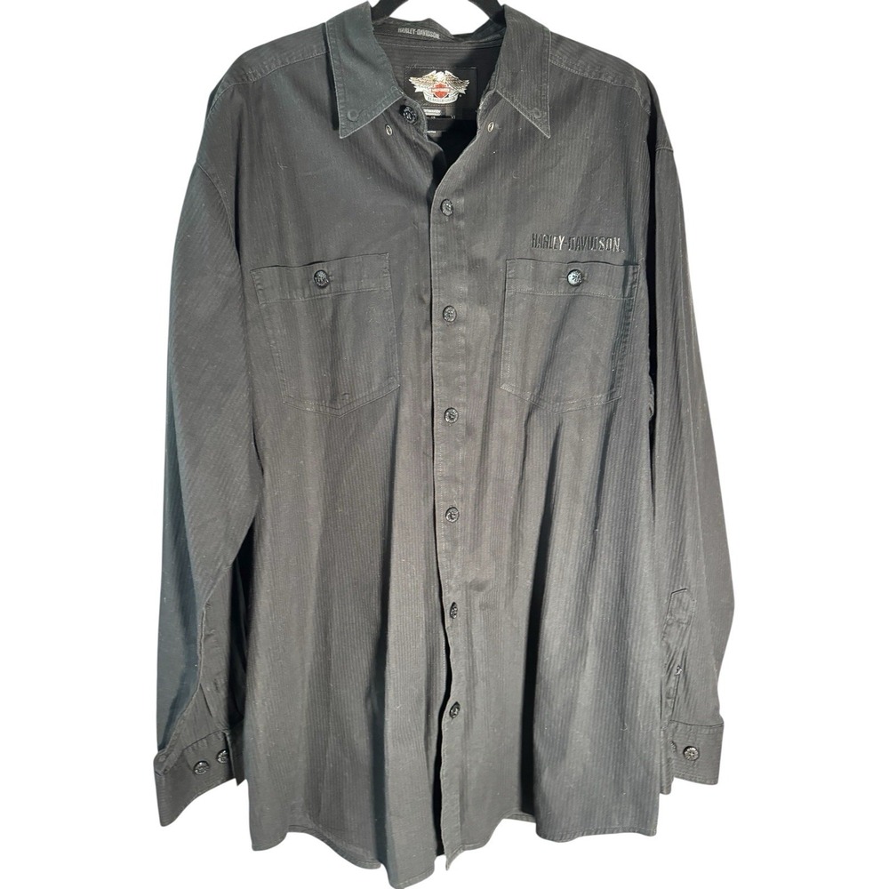 Harley-Davidson XL Button Up Shirt Black Embroidered Logo 2008 Cotto
